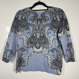 TALBOTS Audrey Cashmere Sweater 3/4 Sleeve Multicolor PXL Blue